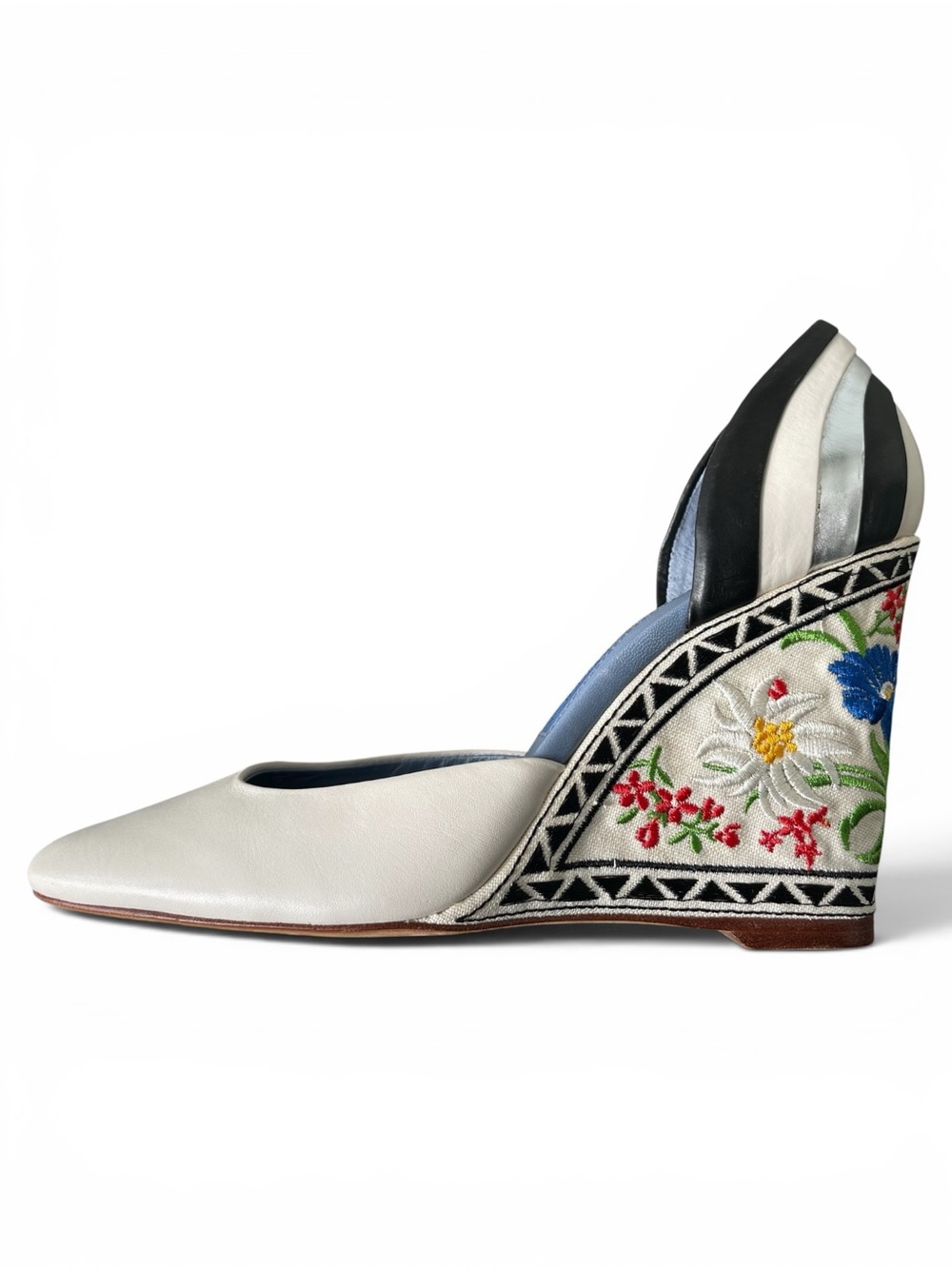 Rare Ashley Dearborn Embroidered Leather Wedge Heels EU 38 Boho Artisan Floral - Picture 6 of 13